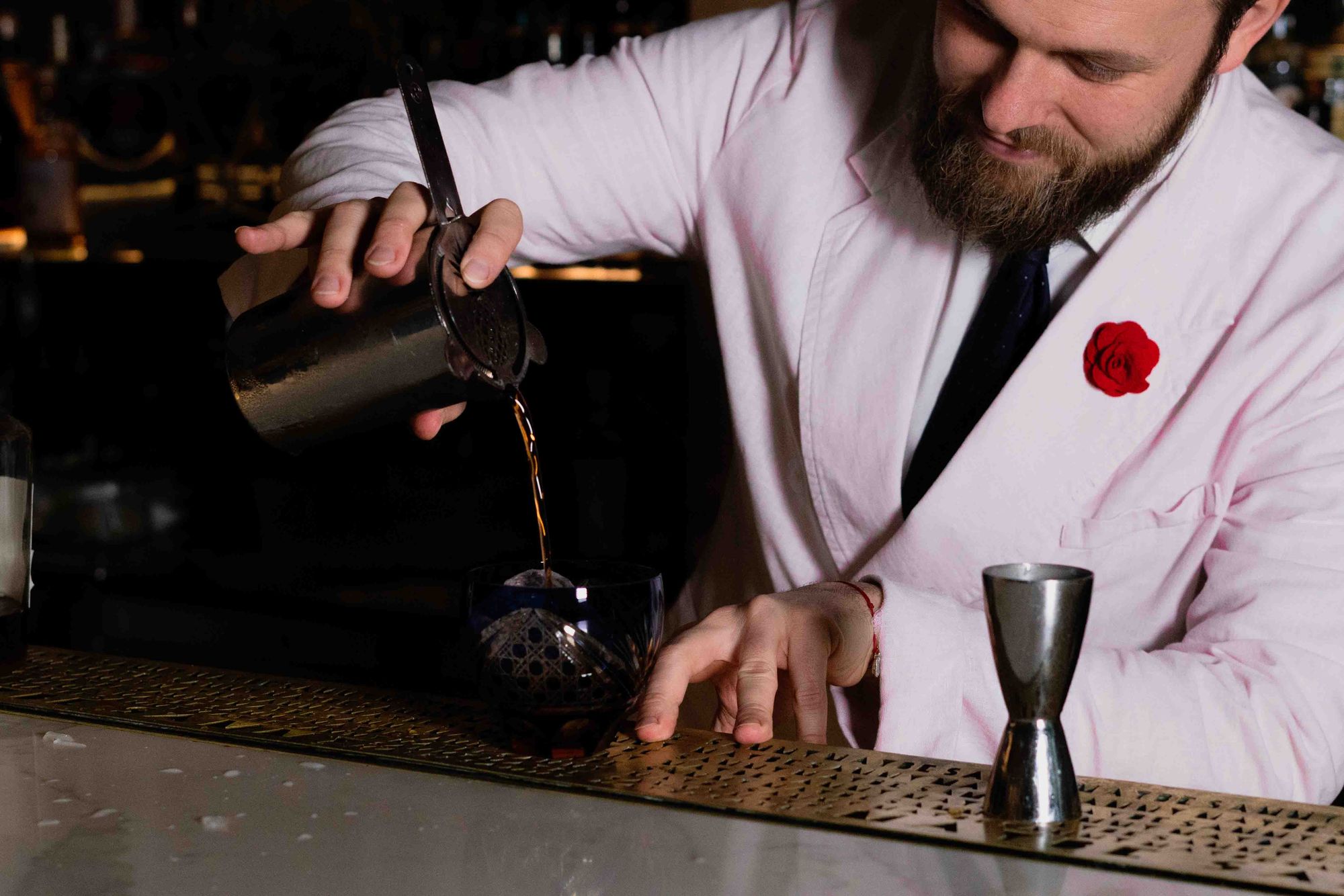 Martin Hudak pouring the Milford cocktail at Maybe Sammy. Photo: Boothby