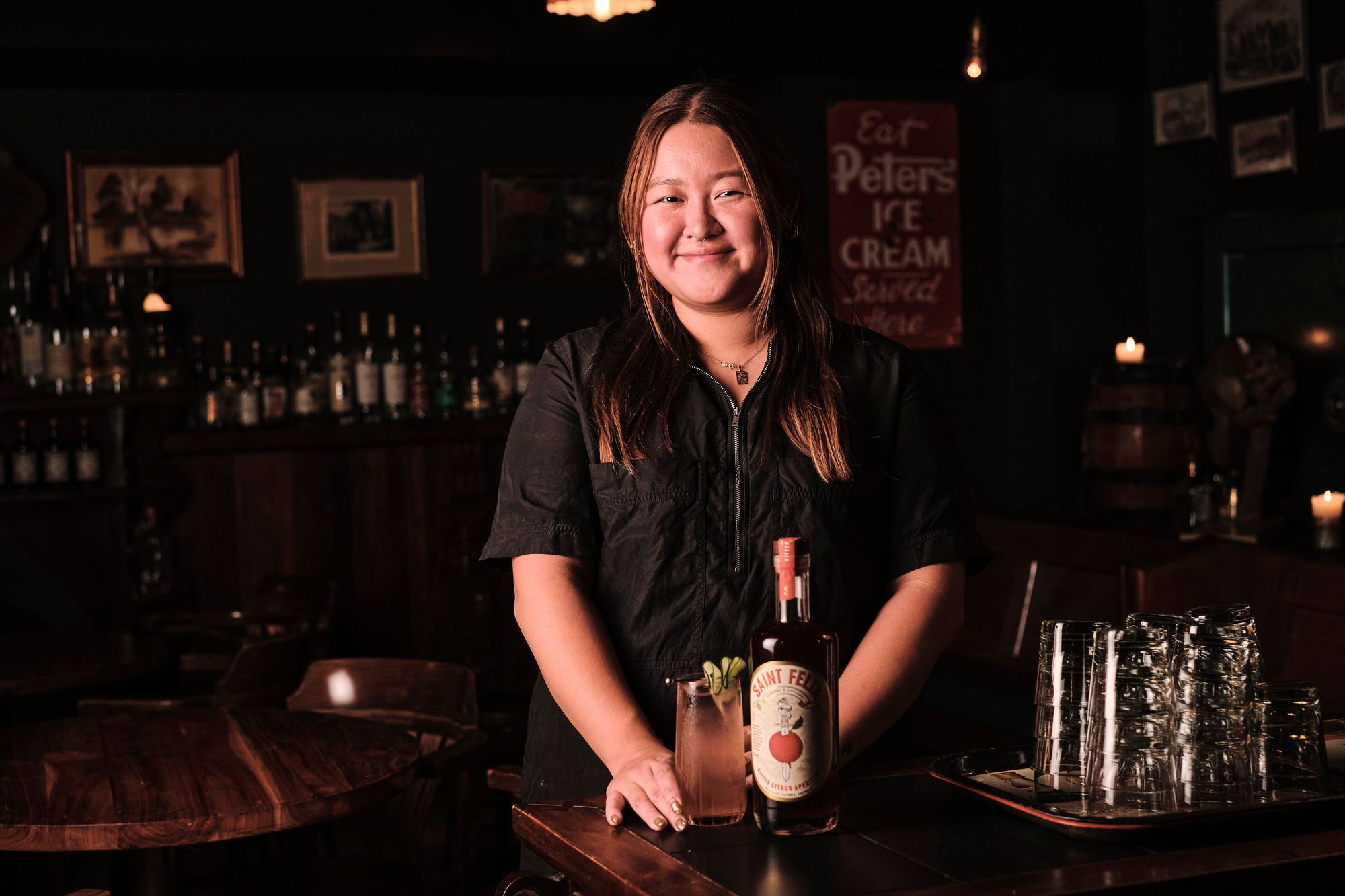 Shirley Yeung at Foxtrot Unicorn with one of their Australian Cocktail Month drinks. Photo: Supplied