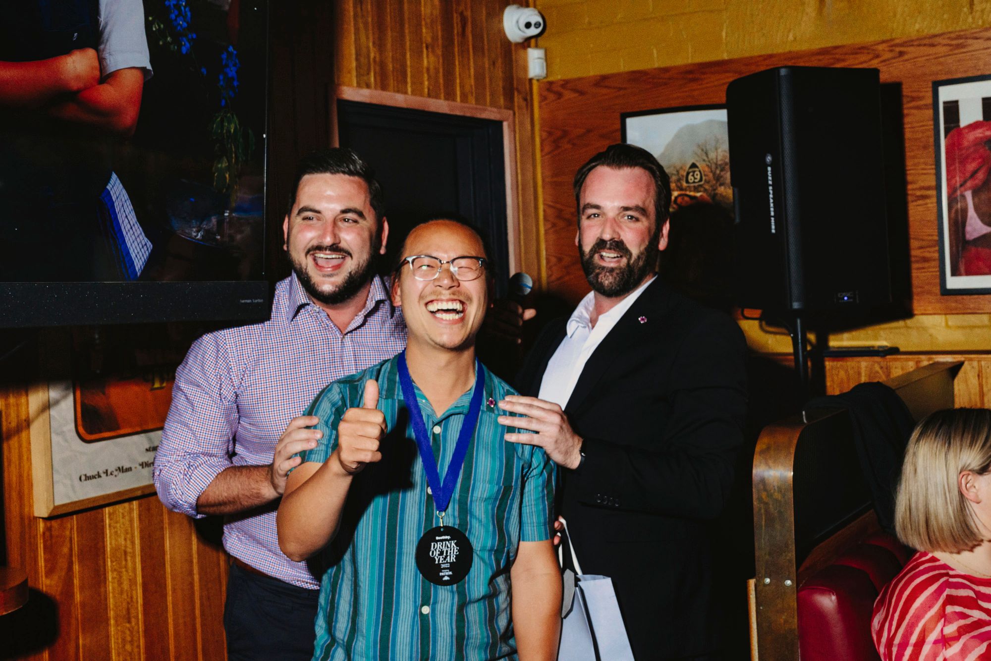 Michael Chiem (centre) with Patrón Tequila's Joseph Chisholm (left), and Boothby's Sam Bygrave. Photo: Christopher Pearce.