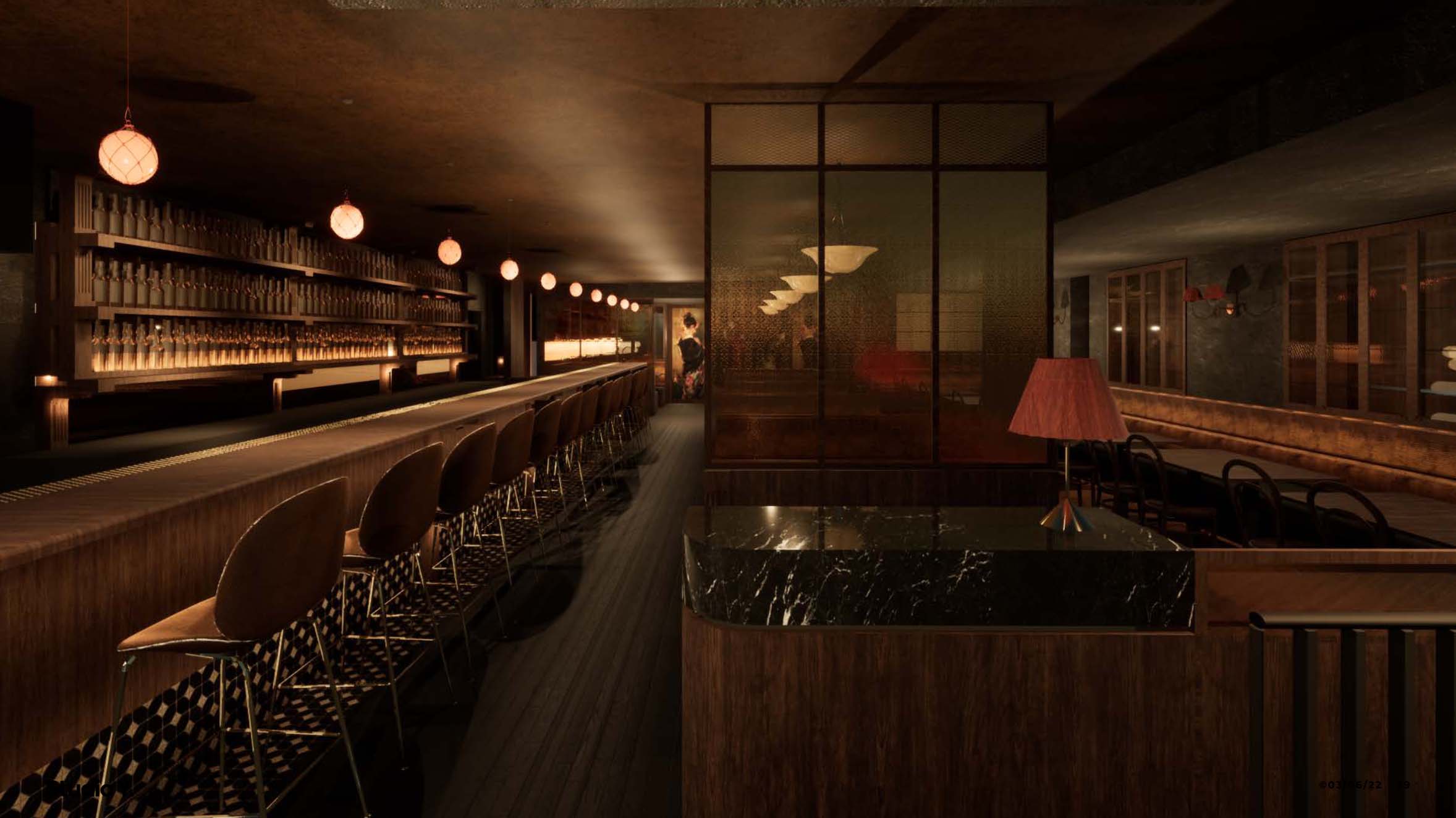 A 15 metre long bar is the focal point of Eau de Vie Sydney. Image: Supplied