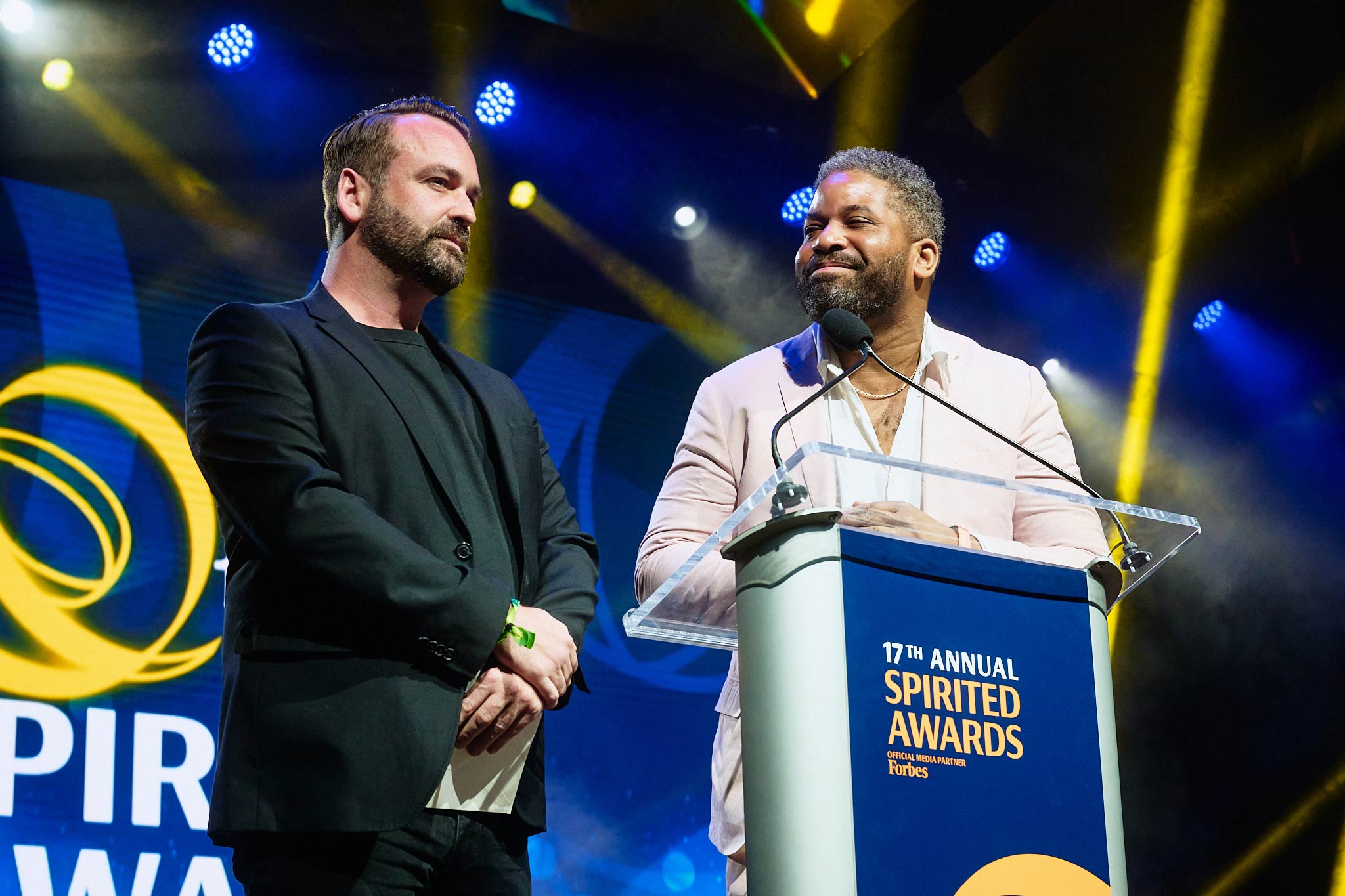 Sam Bygrave, left, presenting two awards at the Spirited Awards during this year's Tales of the Cocktail. Photo: Cory Fontenot