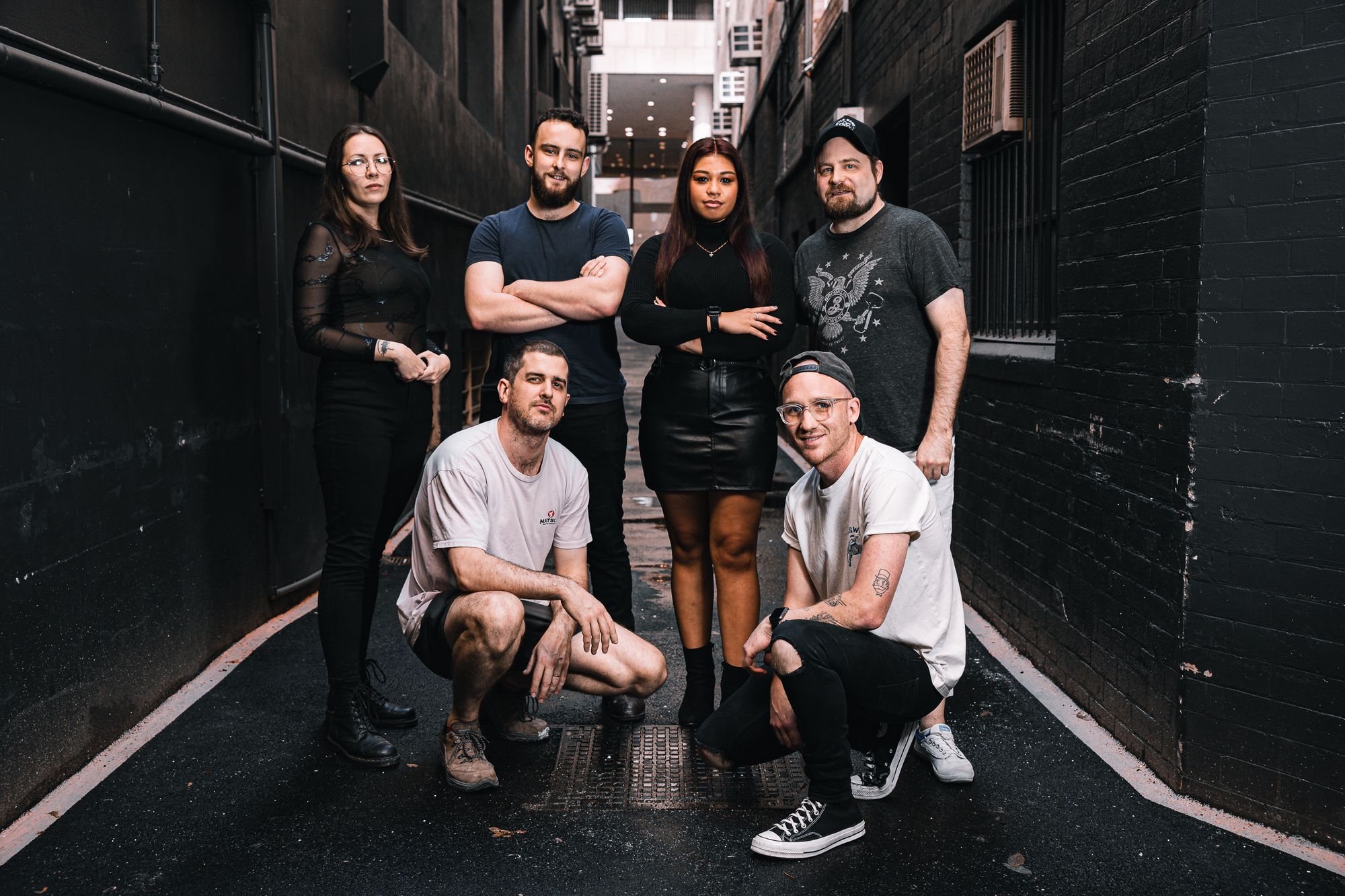 Back row, from left to right: Hanna-Etta Proskurina, Jacob Brockhoff, She-arna Booker, Brendon Osmers. Front: Pete Hollands and Mikey Pattison. Photo: Supplied