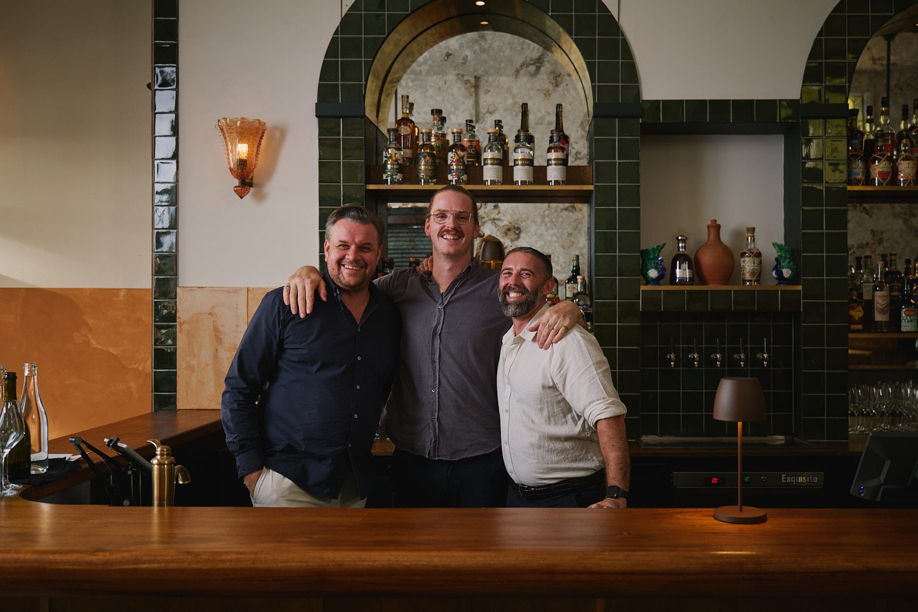 Huw Griffiths with Lachlan Hunter (middle) and Mikey White (right). Photo: Kristoffer Paulsen/Supplied