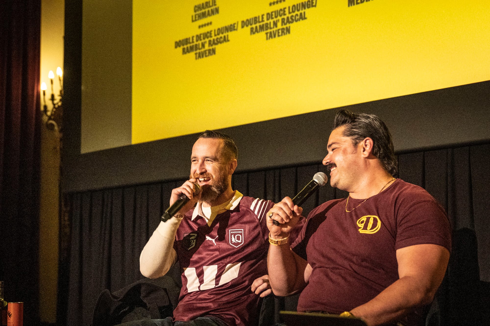 Charlie Lehmann and Sebastian Cosmo Soto from Ramblin' Rascal Tavern and Double Deuce Lounge in Sydney. Photo: Christopher Pearce/Bartenders' Weekender.