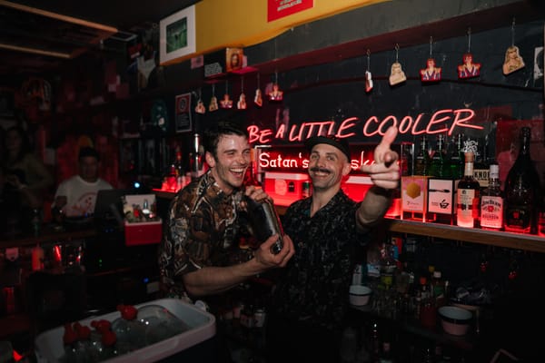 Finn Sugrue (left) and Daniel Waddy at their takeover on Saturday night. Photo: Maybe Cocktail Festival