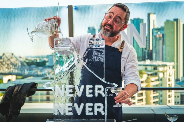 Sean Baxter and the Never Never Martini ice luge. Photo: Christopher Pearce/Bartenders' Weekender
