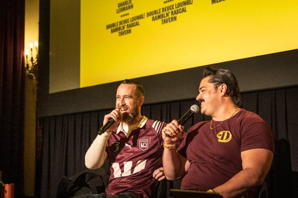 Charlie Lehmann and Sebastian Cosmo Soto from Ramblin' Rascal Tavern and Double Deuce Lounge in Sydney. Photo: Christopher Pearce/Bartenders' Weekender.