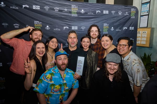 The Gin Palace crew celebrating their All Time Great VIC win at the Boothby Best Bars VIC awards. Photo: Harrison Moss